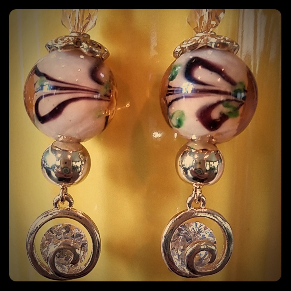 Handcrafted Swarovski crystal gold swirl charms Ea